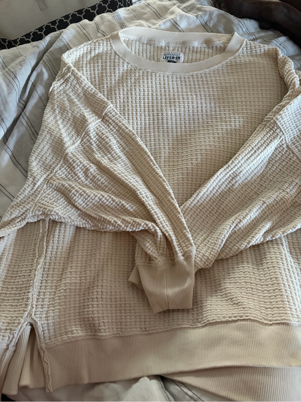 American Eagle Outfitters Cream Waffle Crewneck Sweater